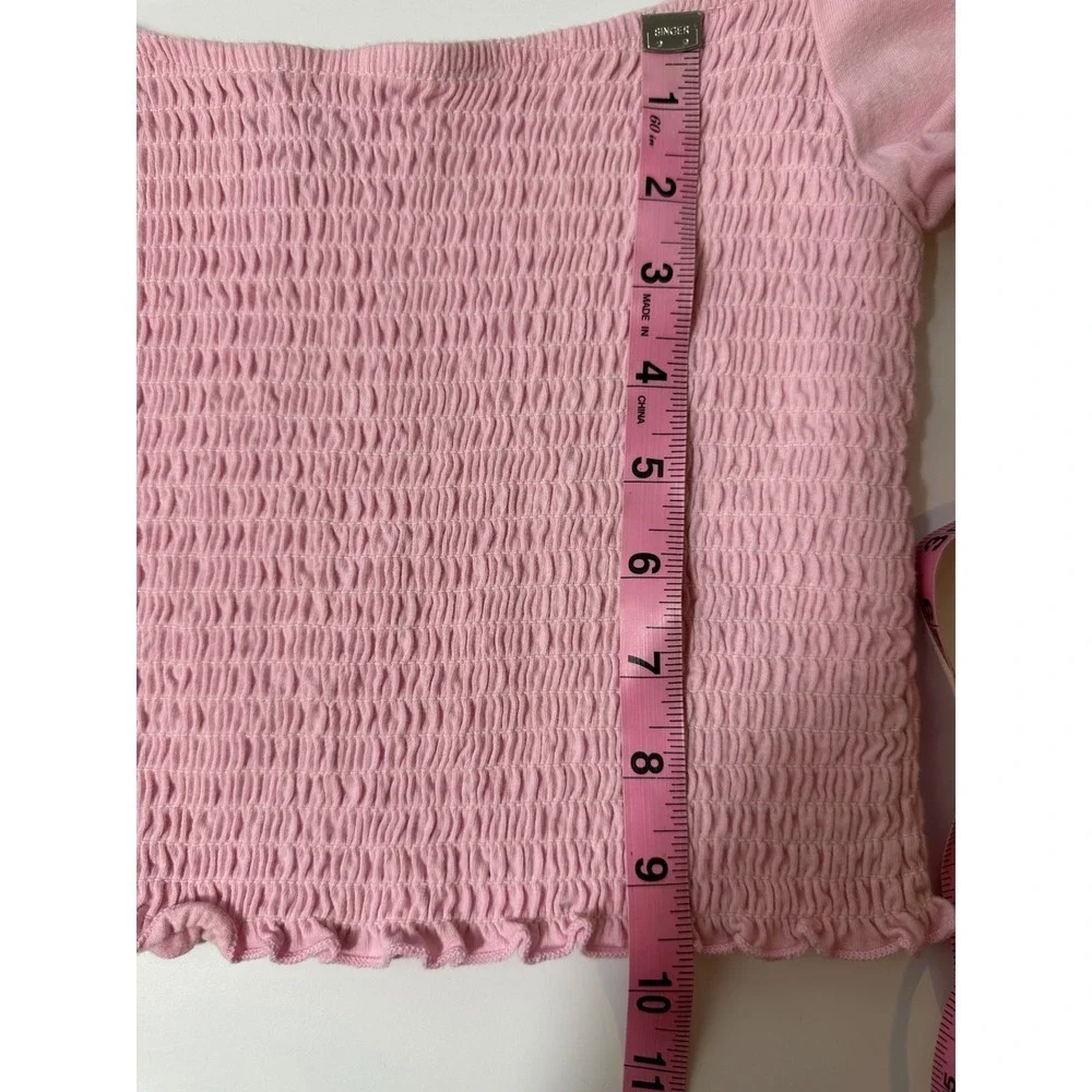 Hollister‎ Pink Smocked Puff Sleeve Cropped Top Womens Size S Square Neck